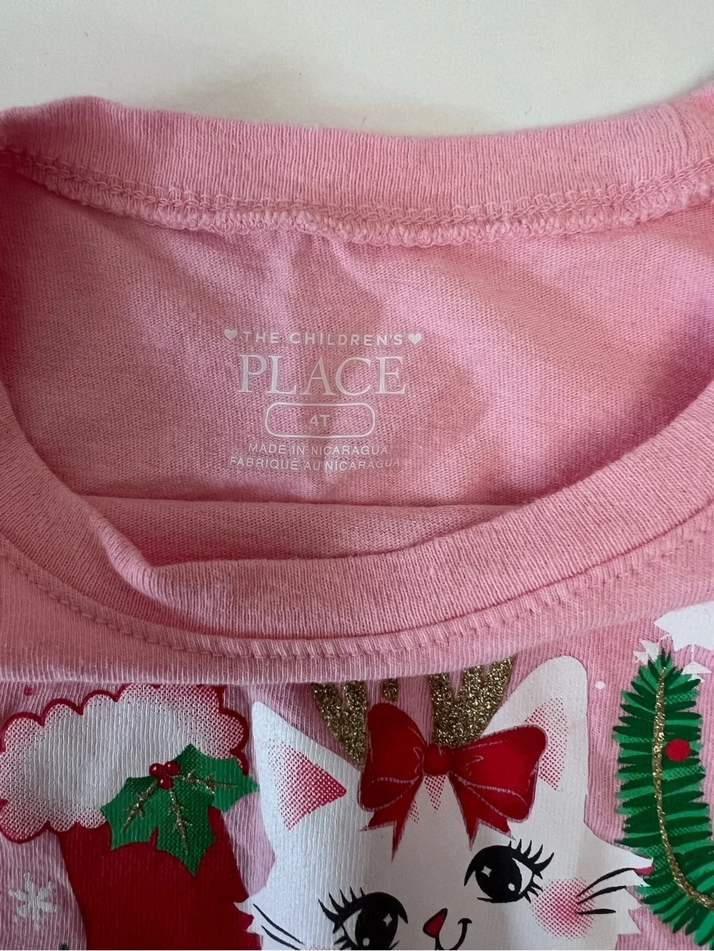 The Children's Place Pink Holiday Cat Long-Sleeve Tee